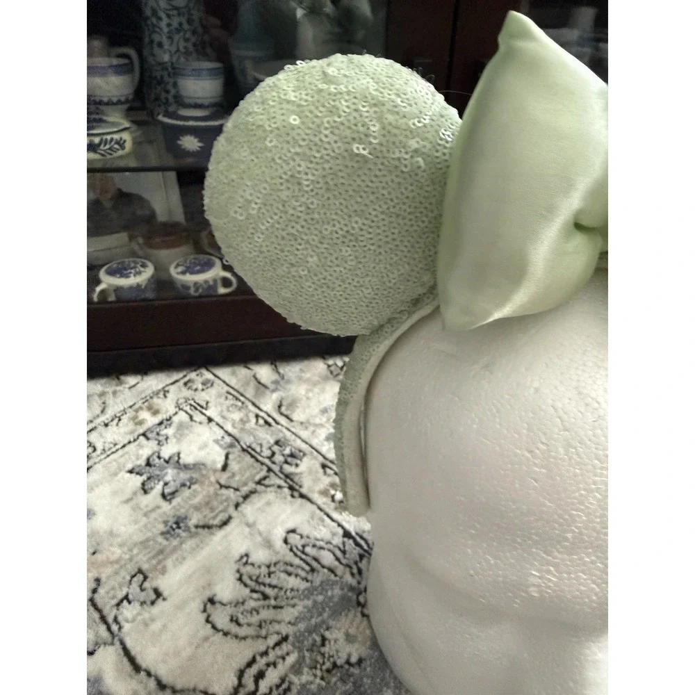 Disney Parks Mint Green Sequin Minnie Mouse Ears w/ Bow Headband - Retired